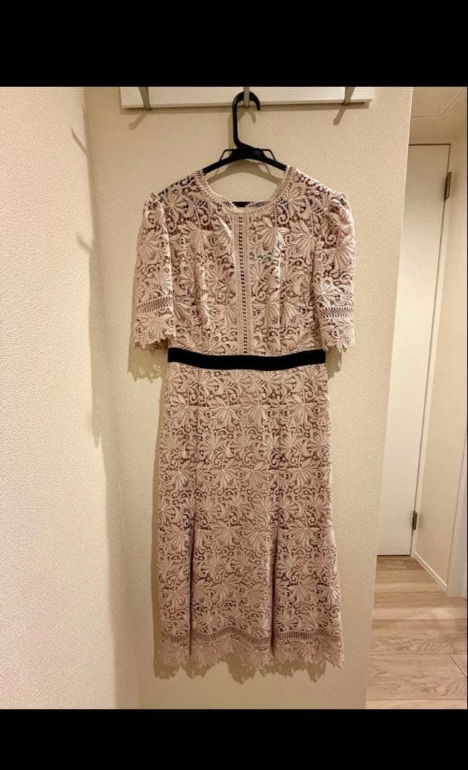 【セルフォード】ミックスフラワーレースワンピース　ロング　ピンクベージュ　38