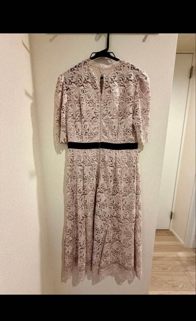 【セルフォード】ミックスフラワーレースワンピース　ロング　ピンクベージュ　38