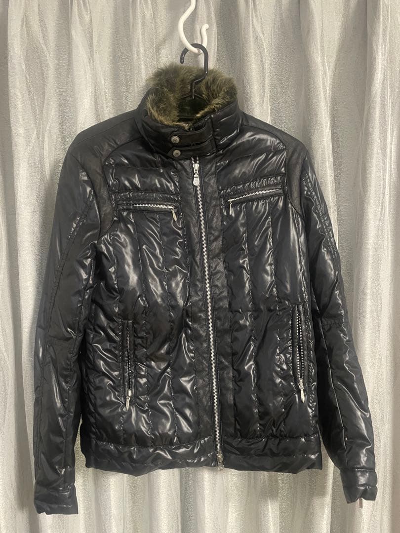 トルネードマート ラビットファー付き黒ダウンライダースジャケット L