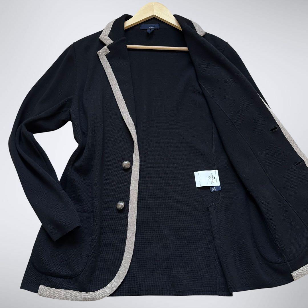 ラルディーニ LARDINI ニットジャケット パイピング メタルボタン L 黒