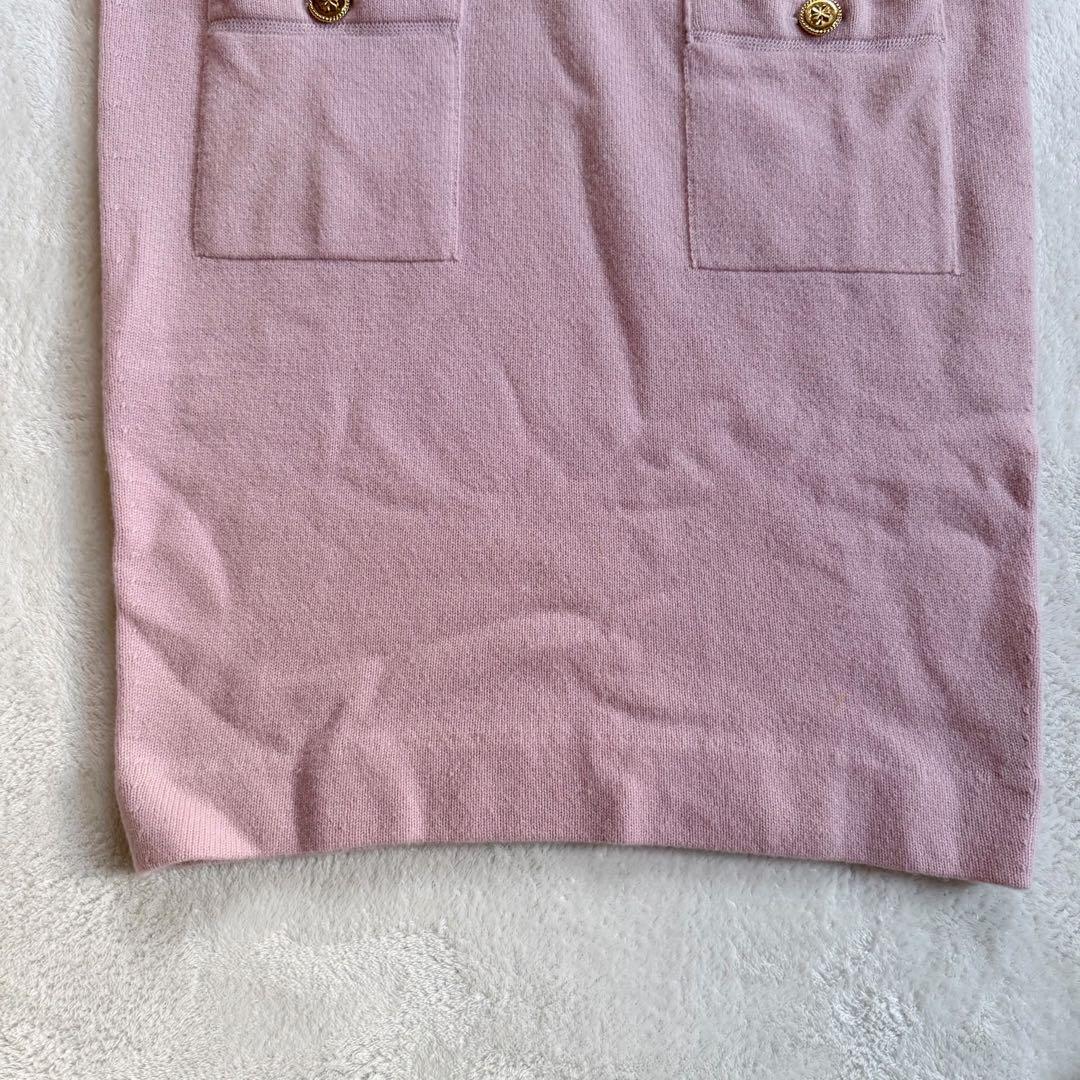 ピュアカシミヤ　金ボタン　CHANEL 半袖 ワンピース クローバー　ピンク