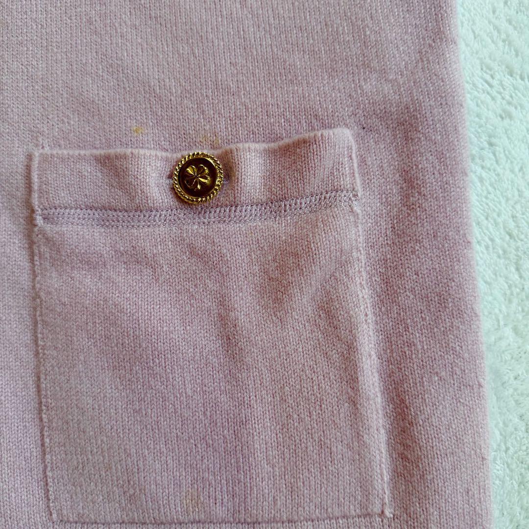 ピュアカシミヤ　金ボタン　CHANEL 半袖 ワンピース クローバー　ピンク