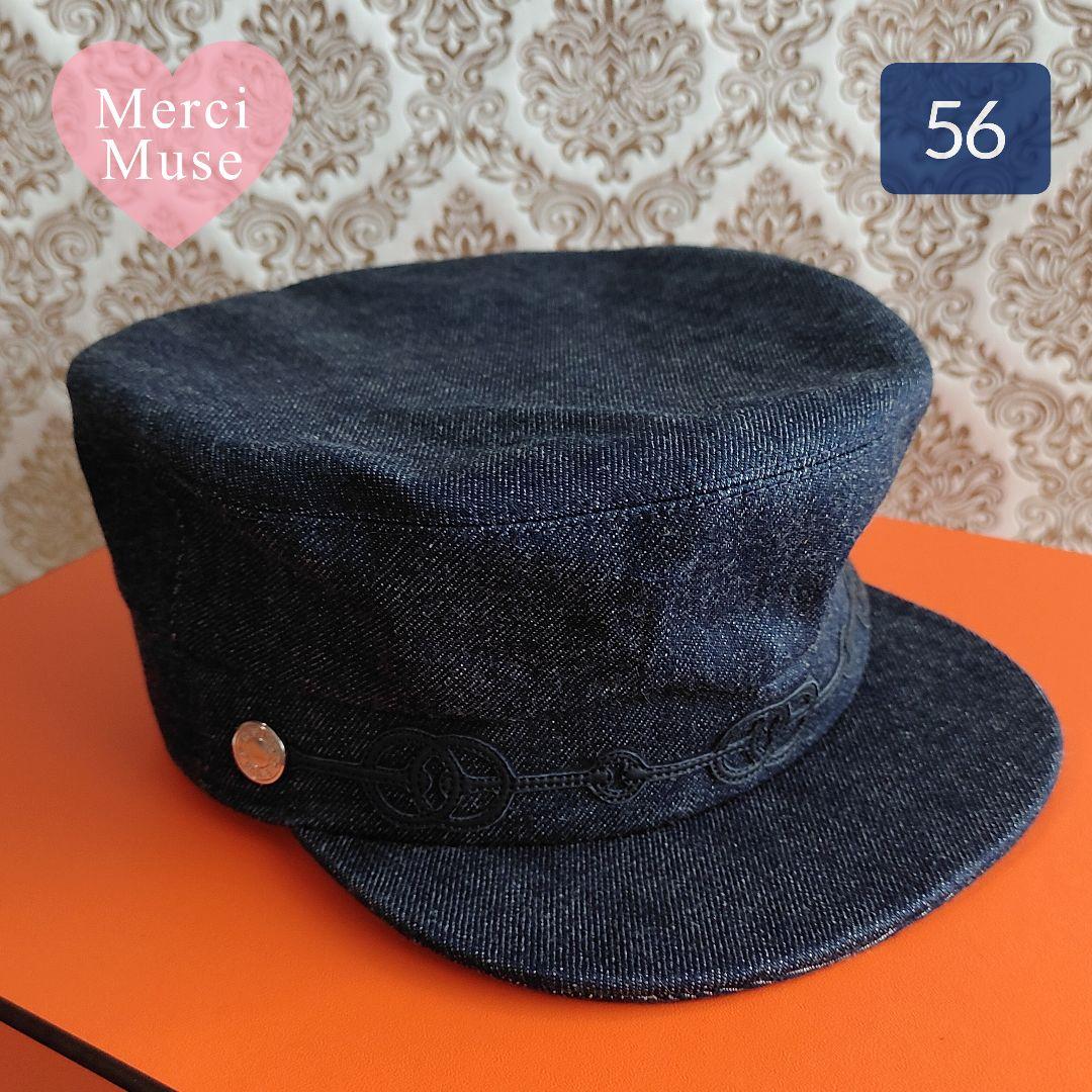 ❤お得なお品❤クリーニング済 セリエ カブール 帽子 デニム マリン レザー装飾