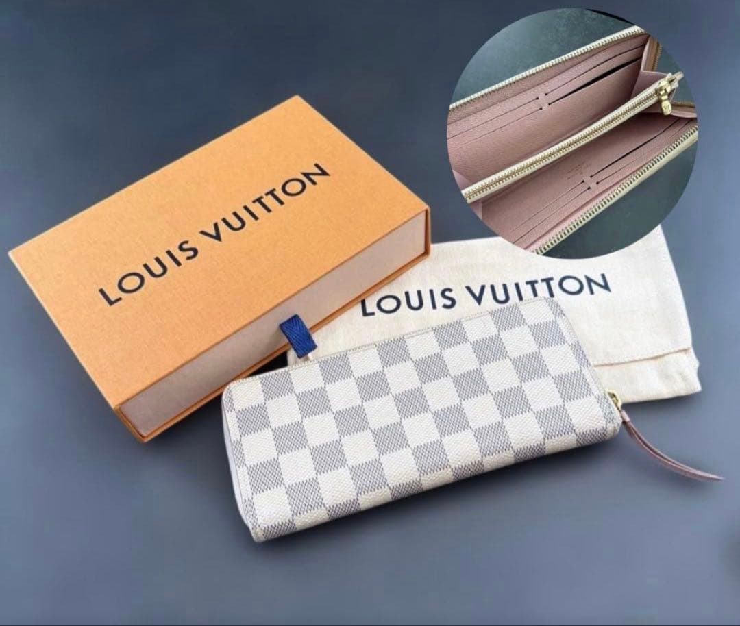 ルイヴィトン ダミエ アズール ポルトフォイユクレマンス ピンク 長財布