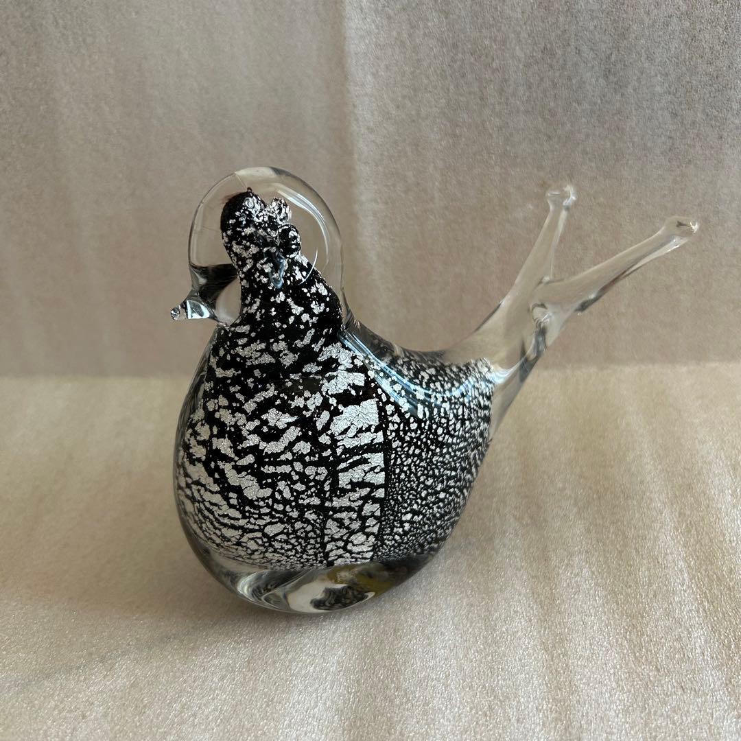 【激レア・新品】ムラーノ ベネチアンガラス 鳥 ハト 置物（黒・白・イタリア）