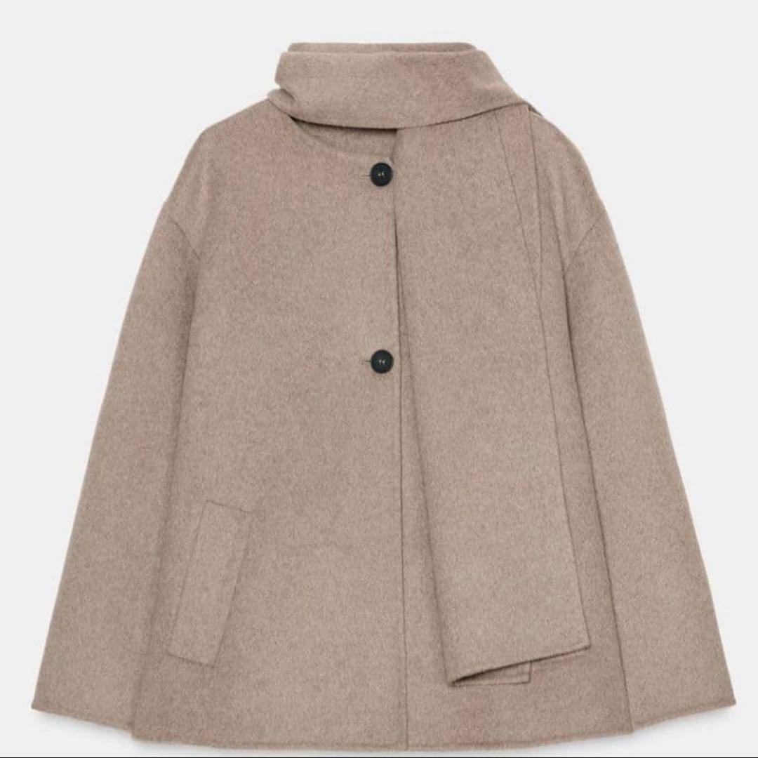 ZARA ウールショートスカーフコート　L