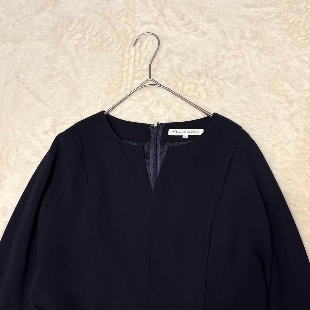 23区 キーネック ドルマン ジョーゼットロングワンピース 38 紺