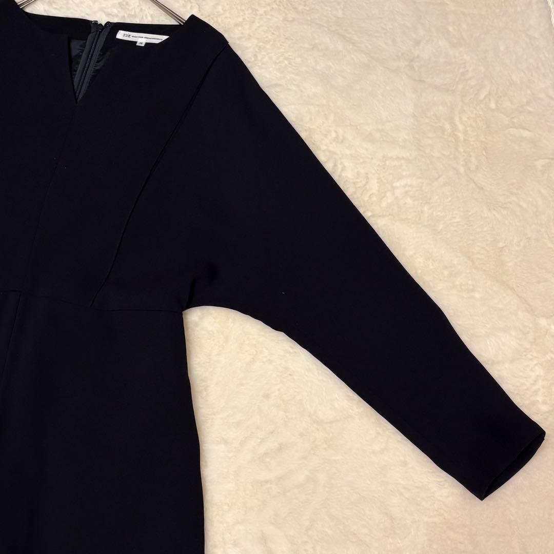 23区 キーネック ドルマン ジョーゼットロングワンピース 38 紺