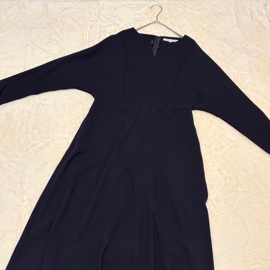 23区 キーネック ドルマン ジョーゼットロングワンピース 38 紺