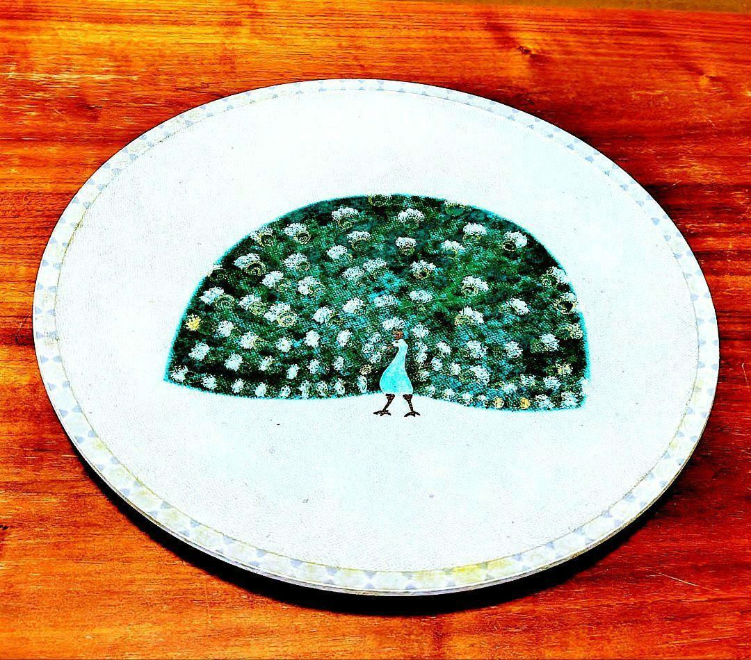 色絵金銀彩孔雀文平皿 (井戸川豊) 未使用 新品同様