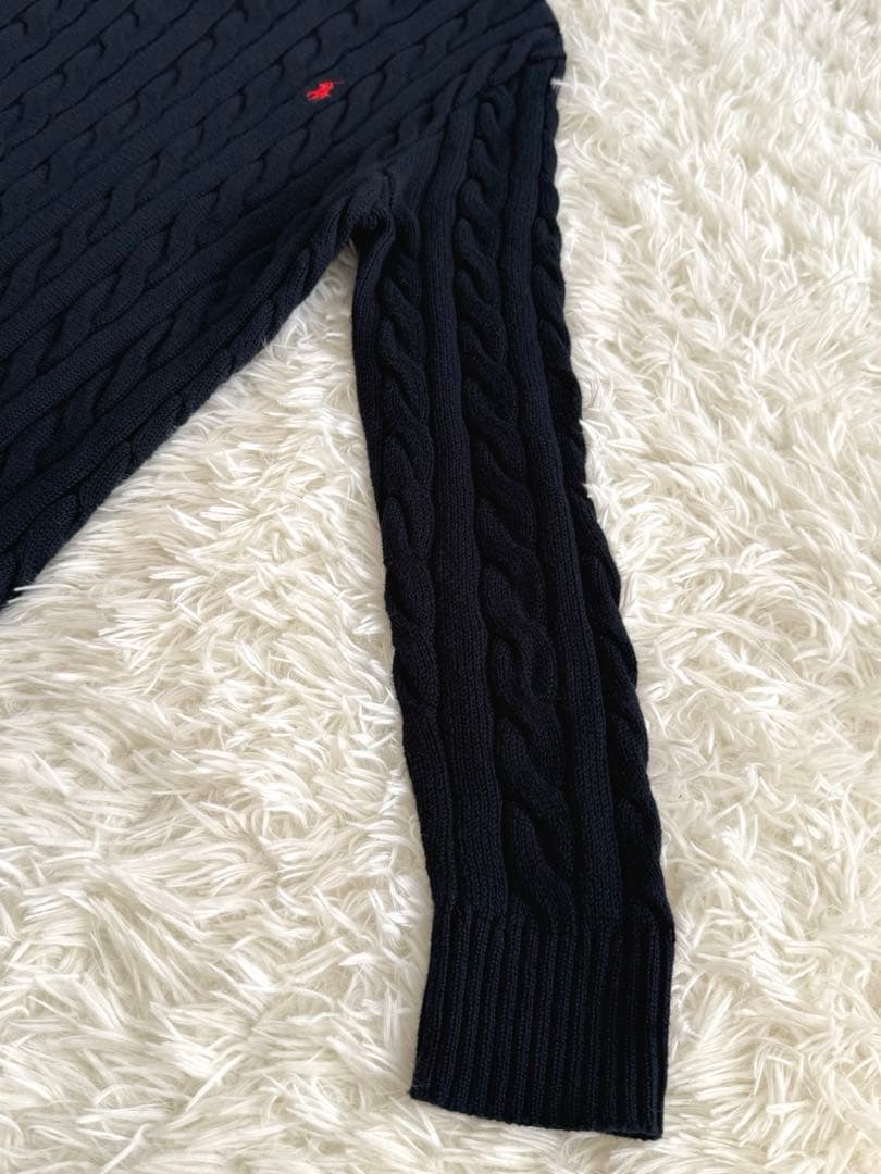 現行 ポロラルフローレン ケーブルニット メンズS ユニセックス 濃紺 ネイビー