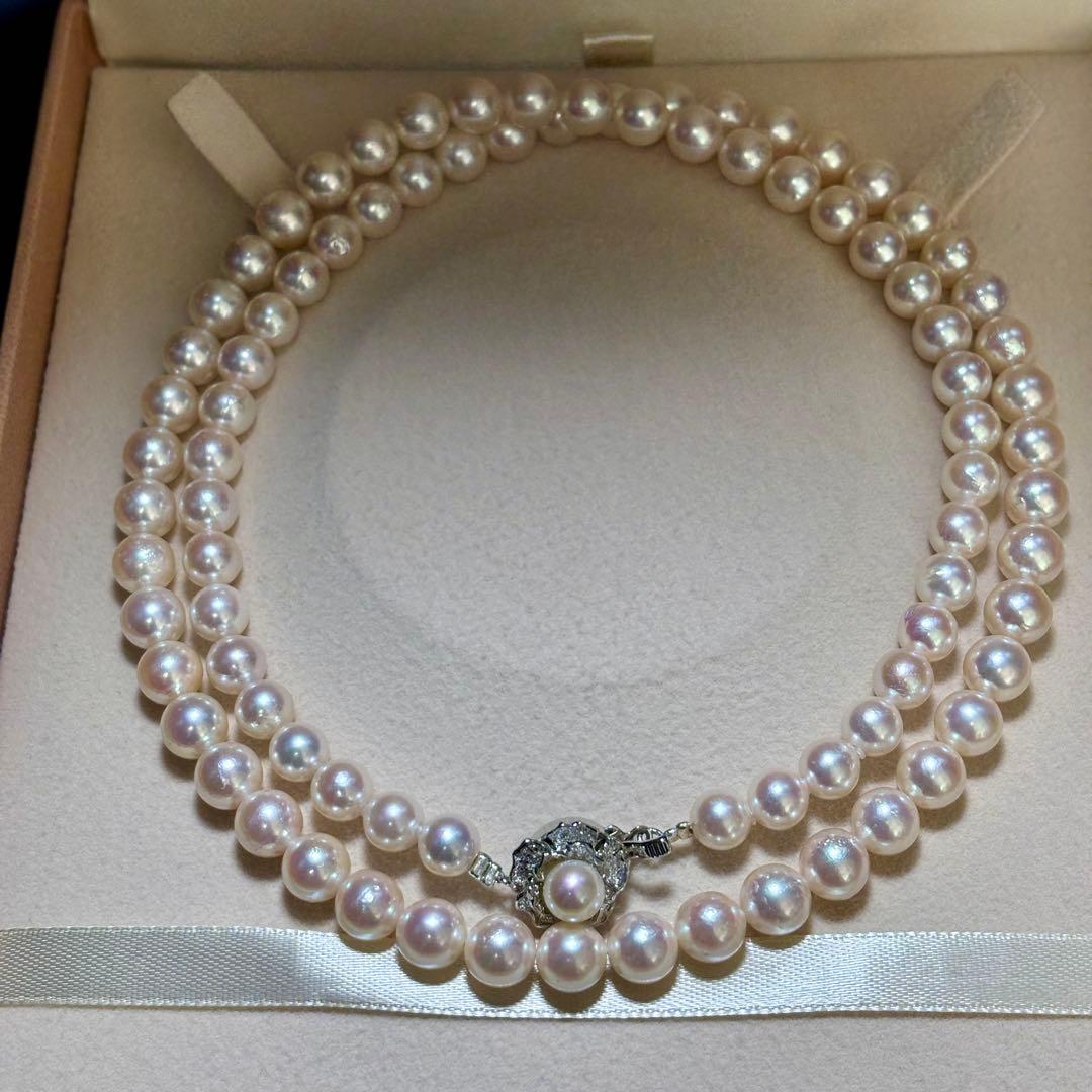 【テリ抜群✨】あこや真珠　セミロング　ピンク　ネックレス　約7.5-8.5mm