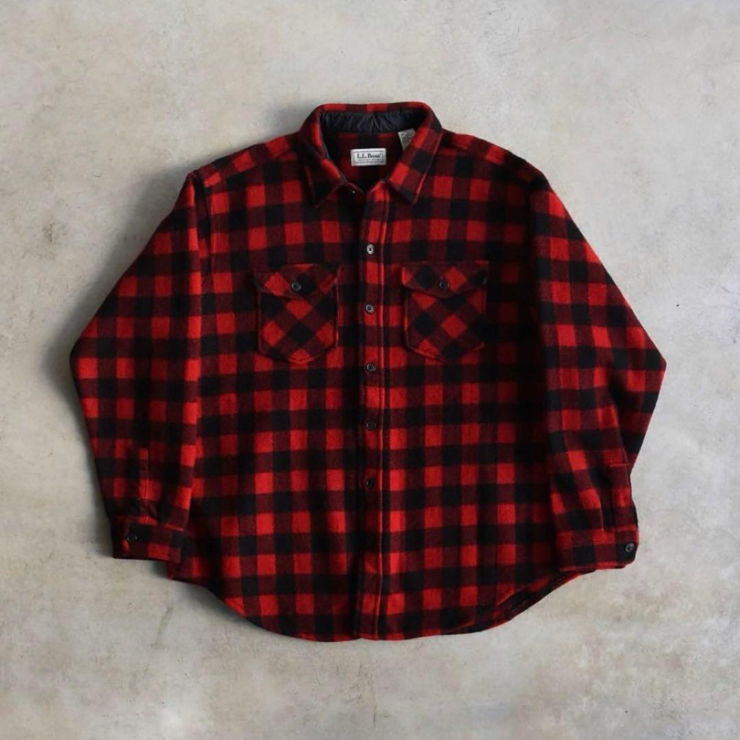90s L.L.Beanエルエルビーン メインガイド ウールシャツ赤×黒USA製