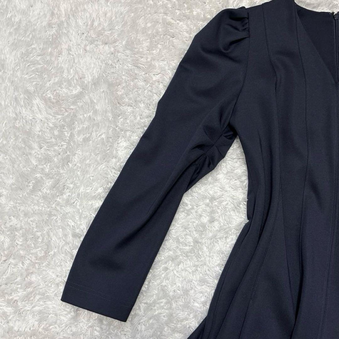 【CELFORD】セルフォード パフスリーブ Vネック フレアワンピース 濃紺