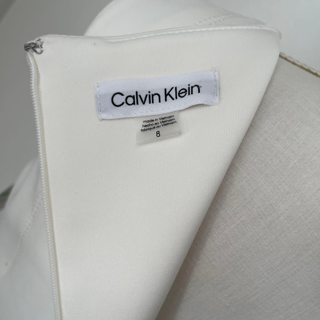 【新品】 白ノースリーブひざ丈ワンピース ベルト付き　L