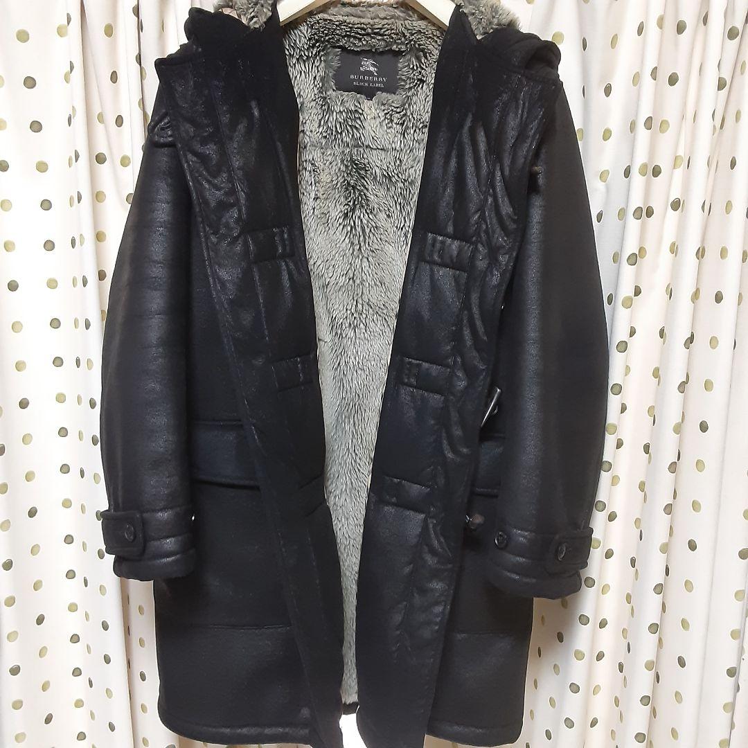 BURBERRYブラックレーベル ダッフルコート ブラック.合成皮革…