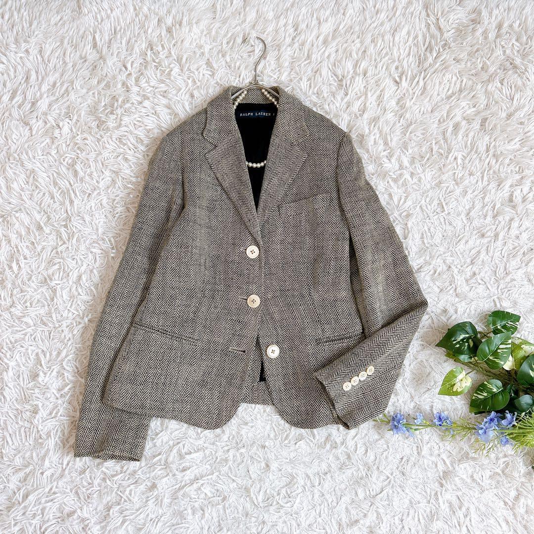 ラルフローレン⁂テーラードジャケット　ヘリンボーン　リネン　シェルボタン　M