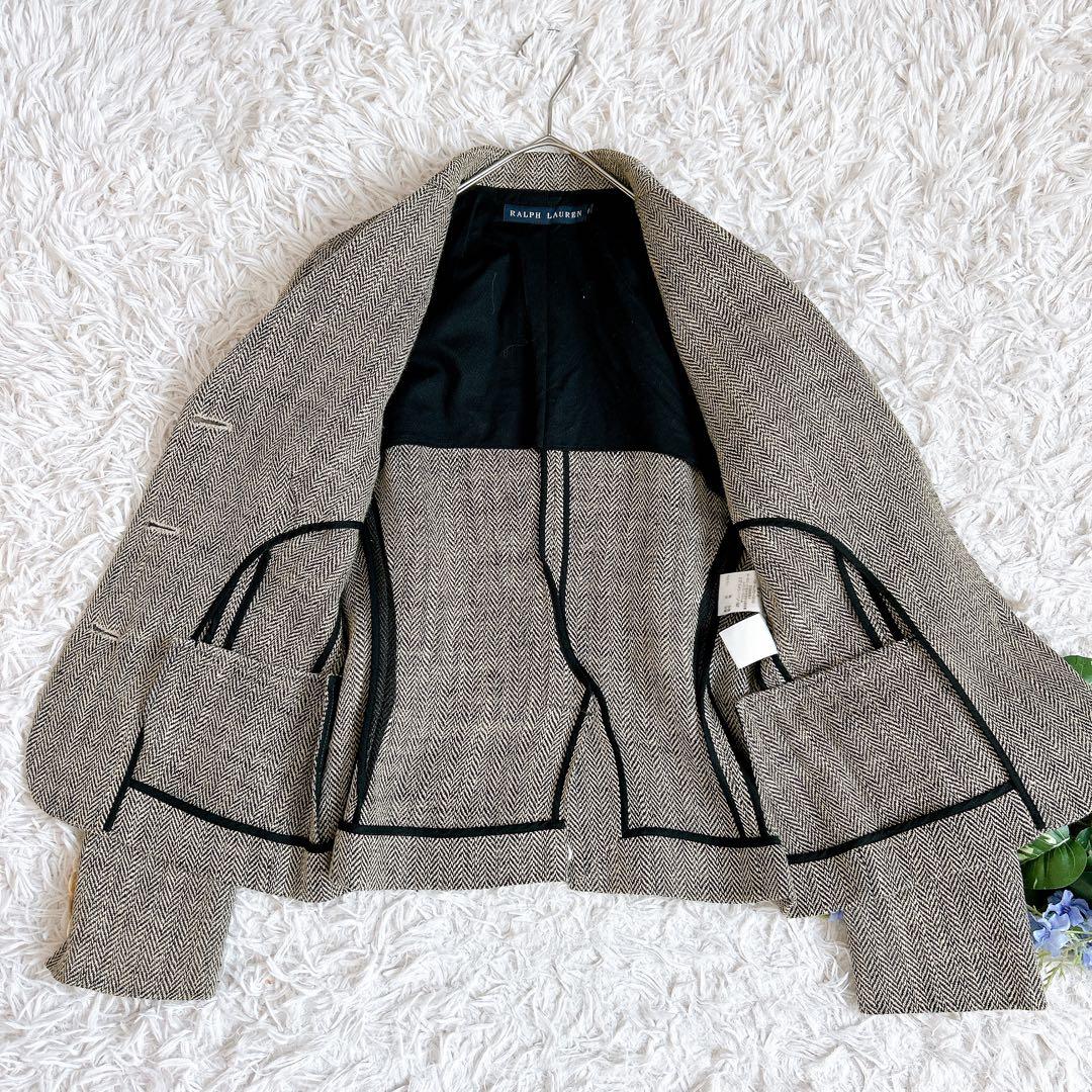 ラルフローレン⁂テーラードジャケット　ヘリンボーン　リネン　シェルボタン　M