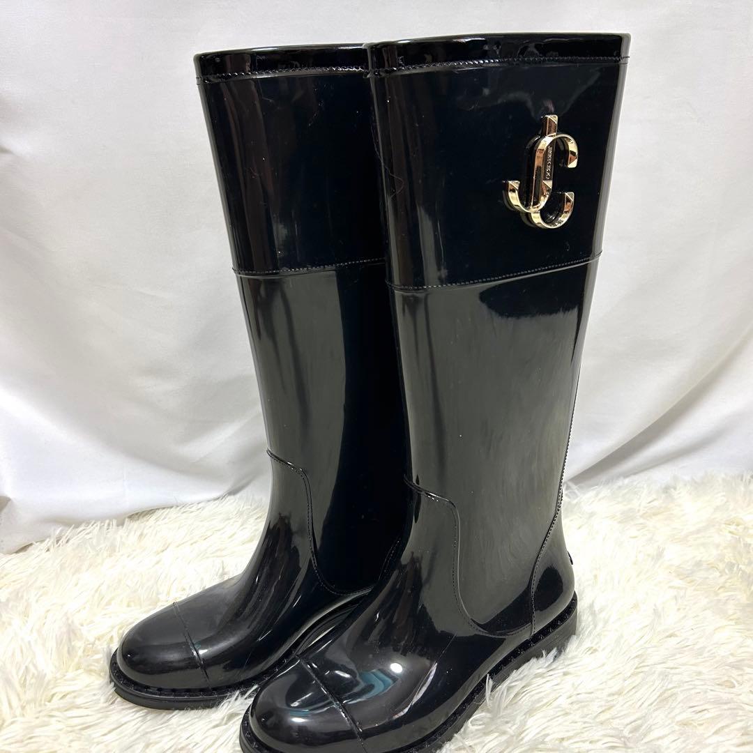 極美品　ジミーチュウ　長靴　レインブーツ　ブラック　エナメル　36 サイドロゴ