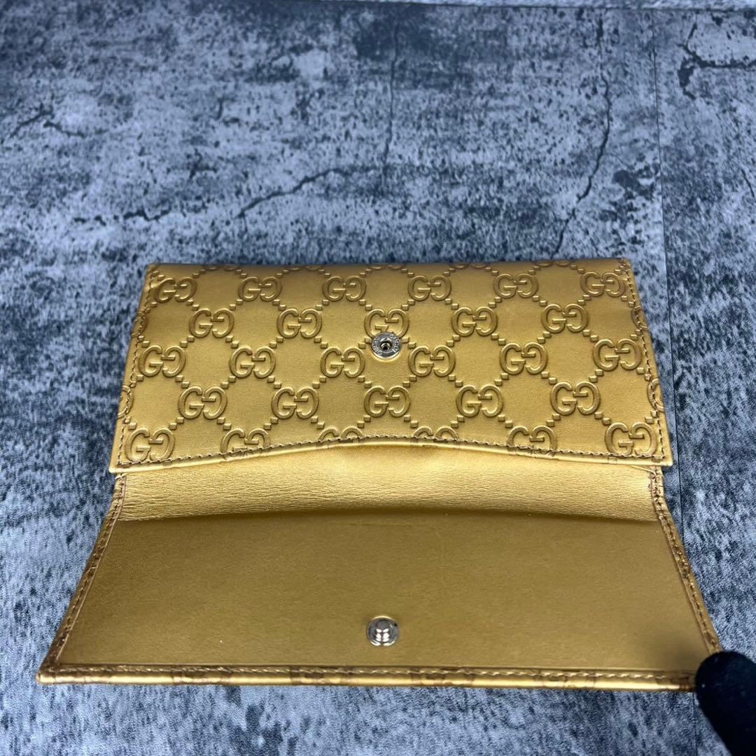 GUCCI ラブリーハート GG柄 レザー 長財布 ゴールド