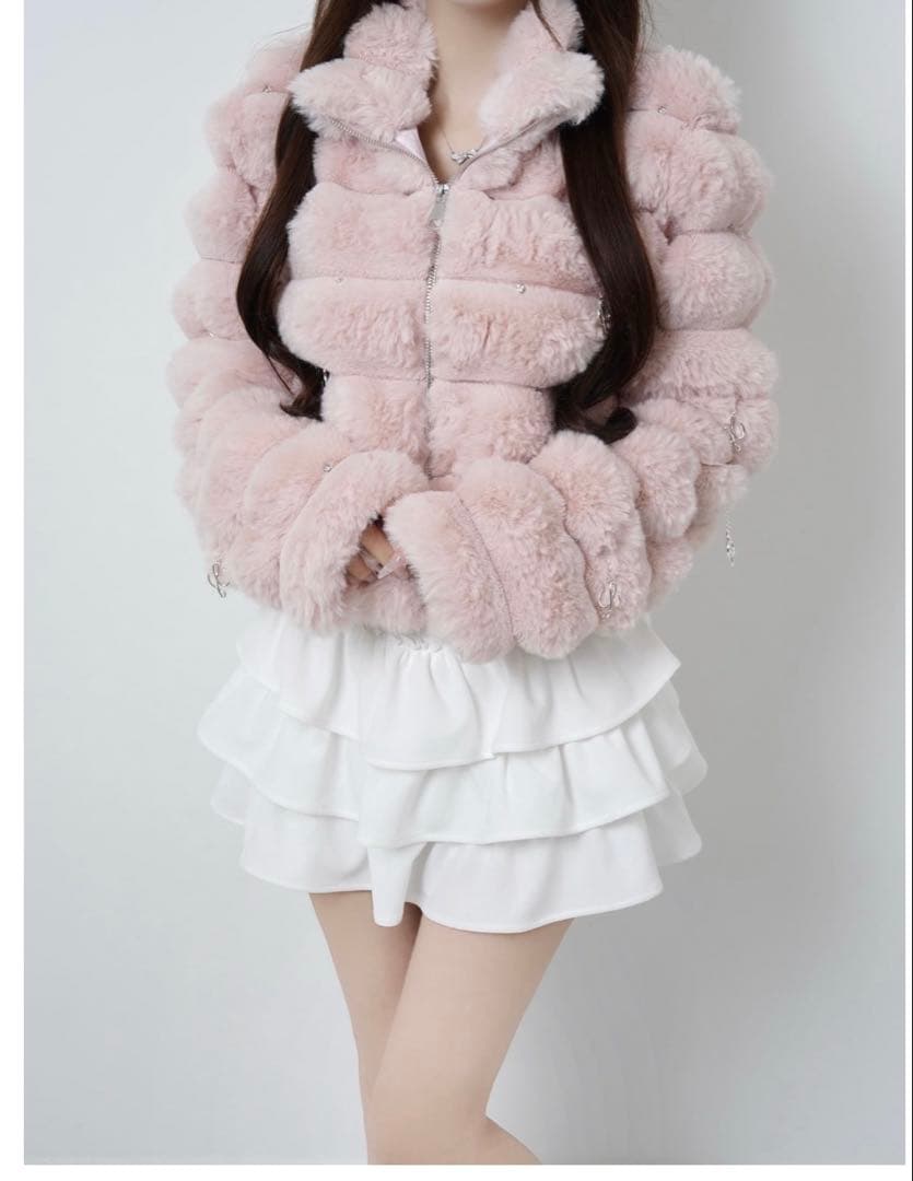 Lumi puff kirakira bijou fur coat ピンク