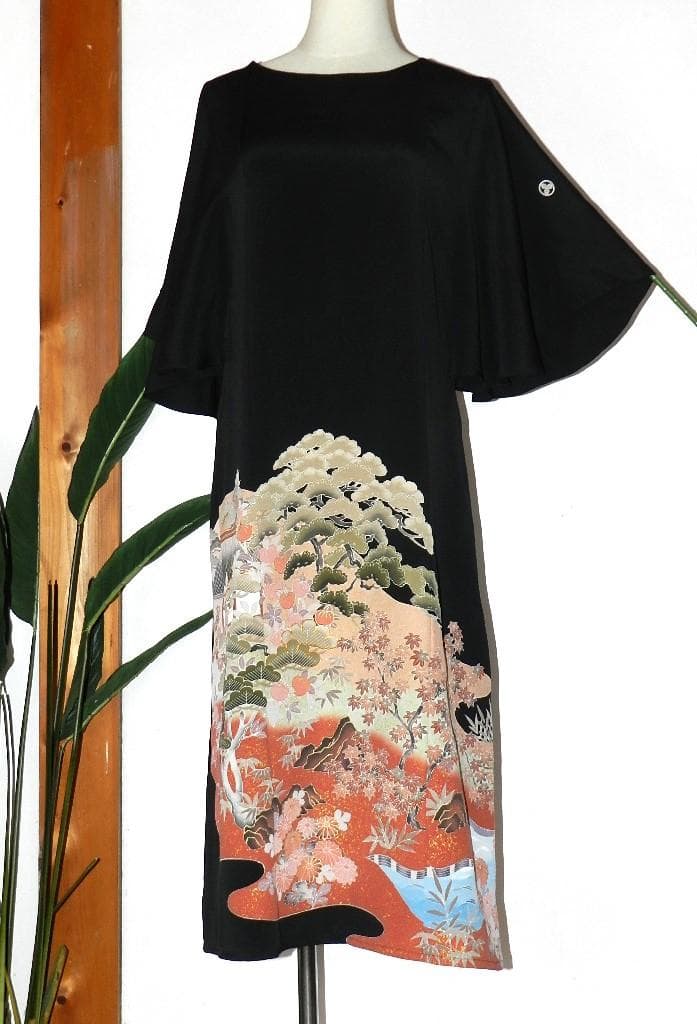 留袖　ワンピース　ドレス　フレアー袖　手書き友禅染　正絹　481　夢ちりめん