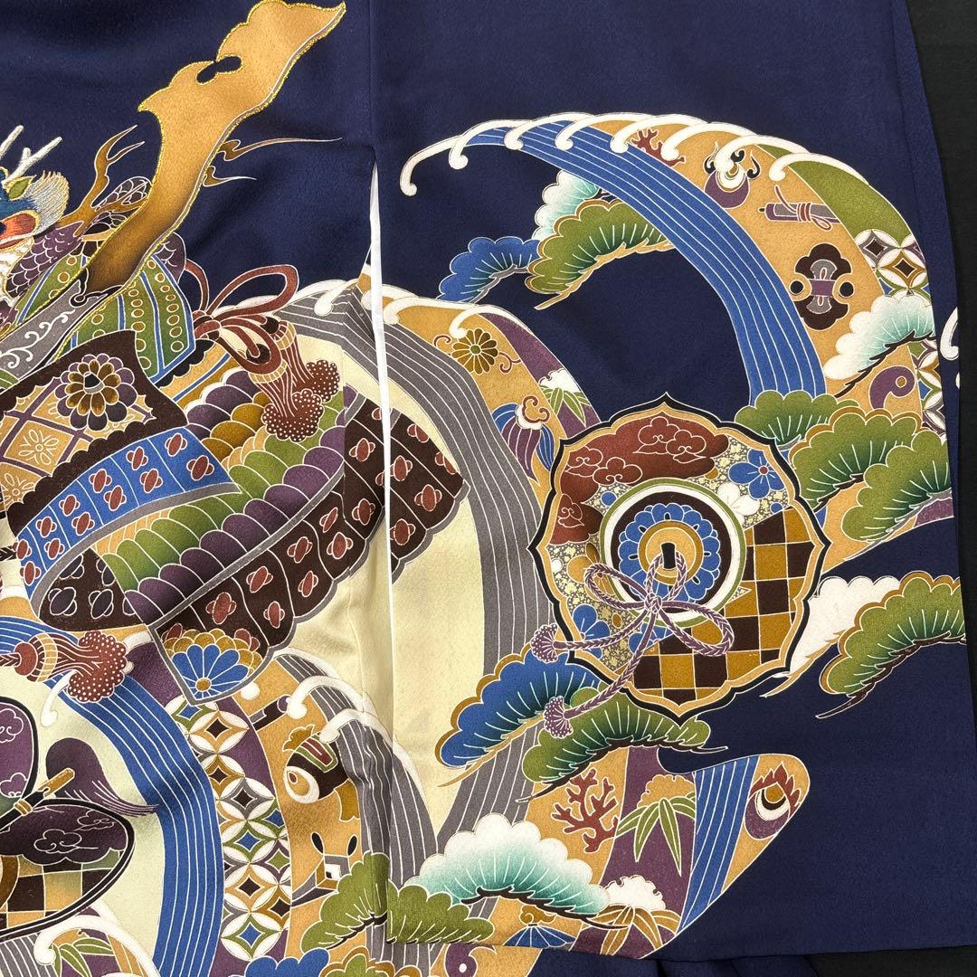 即決価格☆特選豪華刺繍大将兜龍、古代宝尽し祝い文、新品☆正絹産着祝着京友禅染