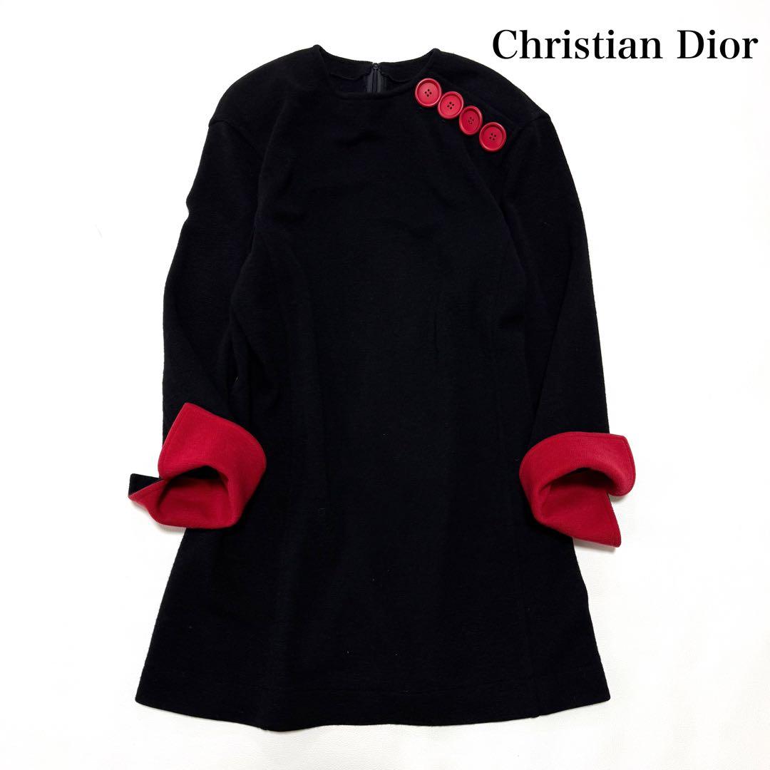 クリスチャンディオール　ウール　ニットワンピース　バイカラー　チュニック