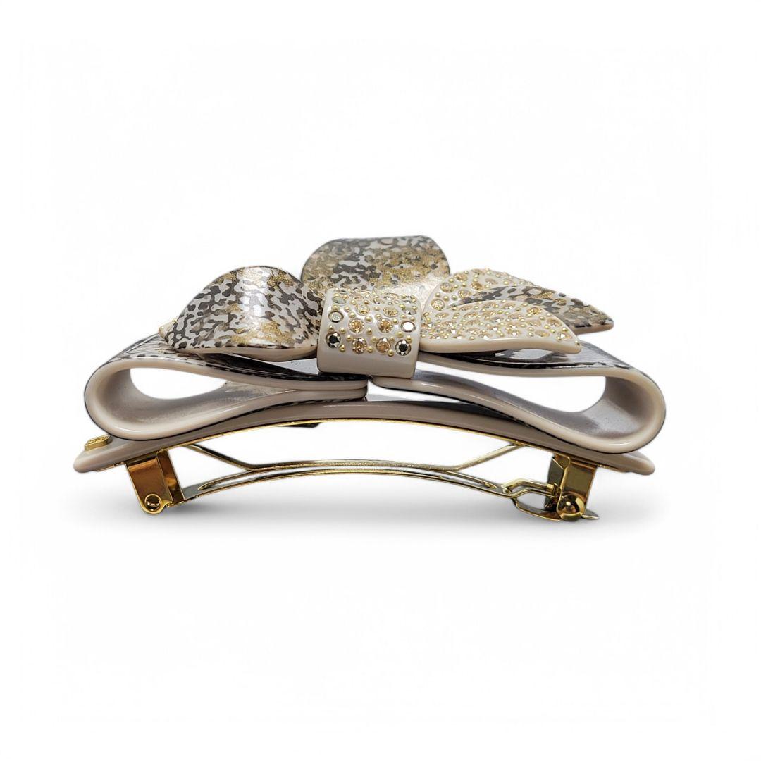 【極美品】ALEXANDRE DE PARIS バレッタ リボン ゴールド ラメ