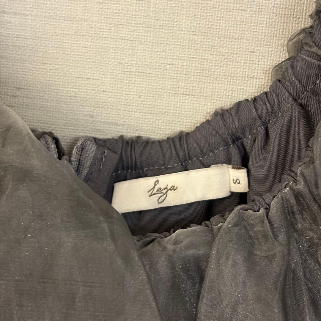 leja 2WAYオフショルダーパフスリーブマーメイドワンピースドレス グレーＳ