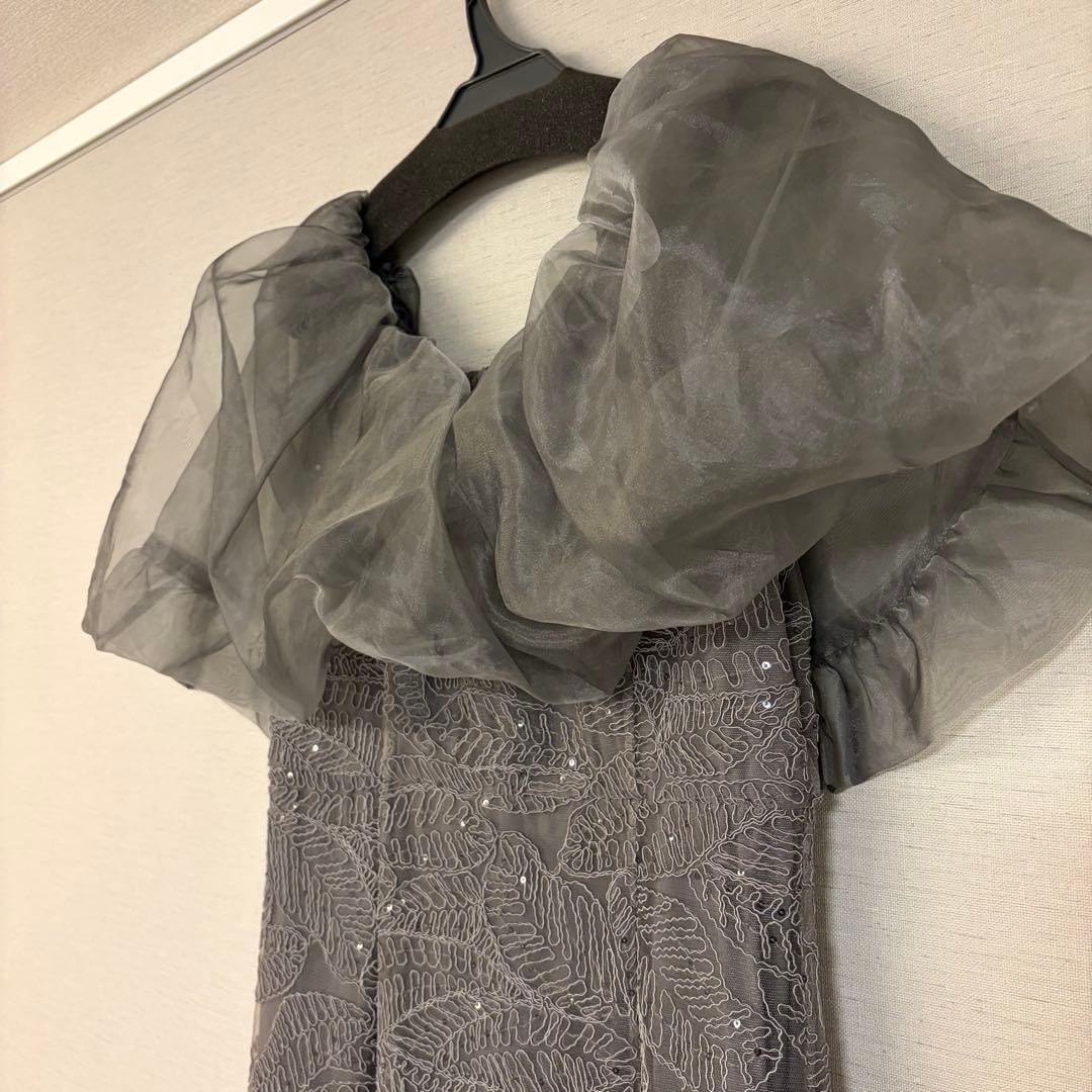 leja 2WAYオフショルダーパフスリーブマーメイドワンピースドレス グレーＳ