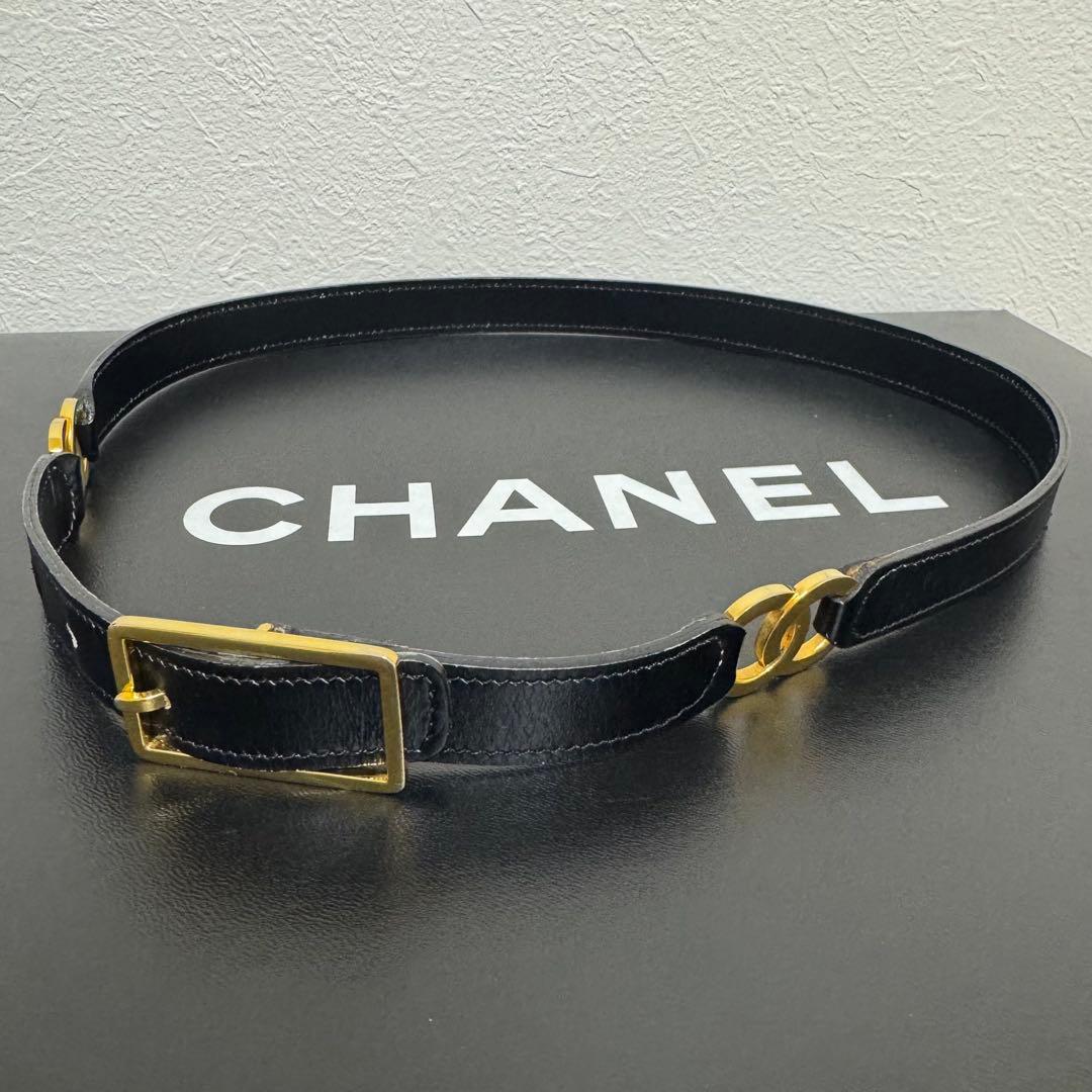 【美品】シャネル CHANEL ベルト レザー ココマーク 黒 ヴィンテージ