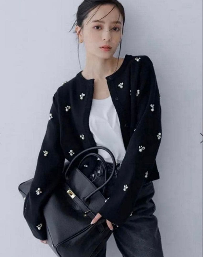 anuans ビジューニットジャケット　ブラック