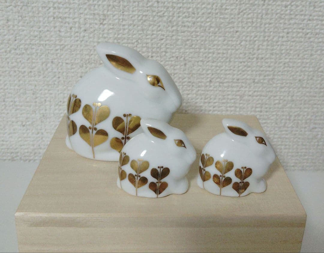 セール！！リサ・ラーソン★ひかりのうさぎおやこ　金　３つセット　箱入り