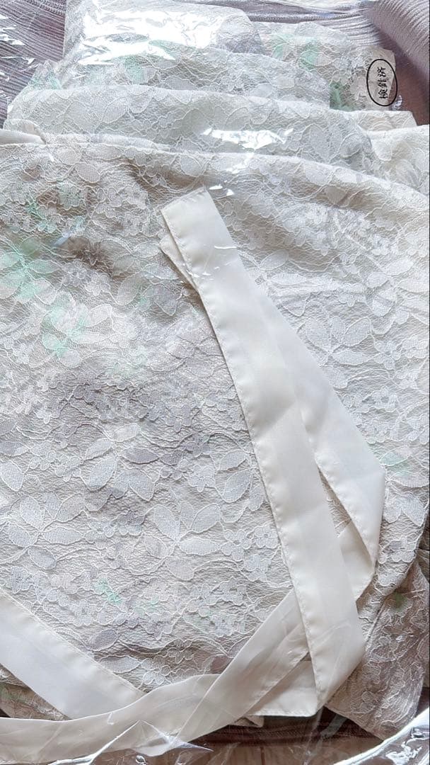 グリーンホワイトレース浴衣（セパレート型）・ピンクグレー帯セット