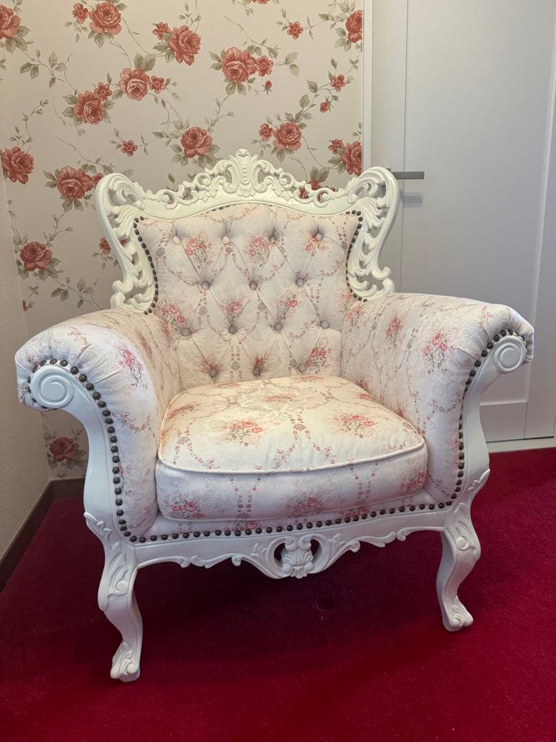【美品】スクレドゥフィーユ・姫系・ロココ調・アンティーク・猫脚・1人掛けソファ