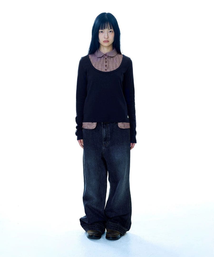 COYSEIO チェック柄ポロシャツ風レイヤードシャツ