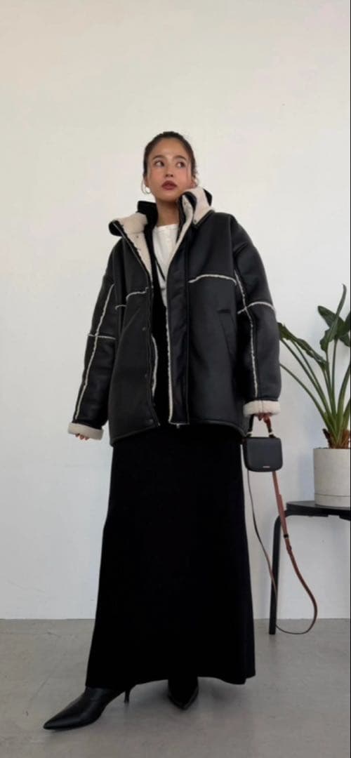 【TRUNC】Boa Collar Faux Leather Blouson