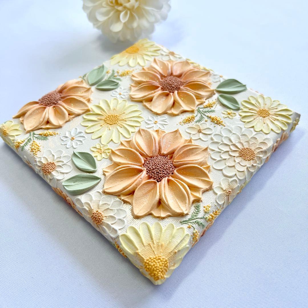 melia テクスチャーアート　絵画　インテリアアート　花　立体　絵　ボタニカル