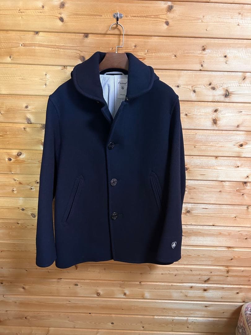 オーシバル×BEAMS　ネイビー フード付き シングルＰコート