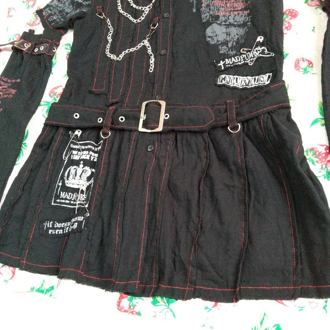 マッドパンクス アームカバー付き半袖ガーゼチュニック 黒