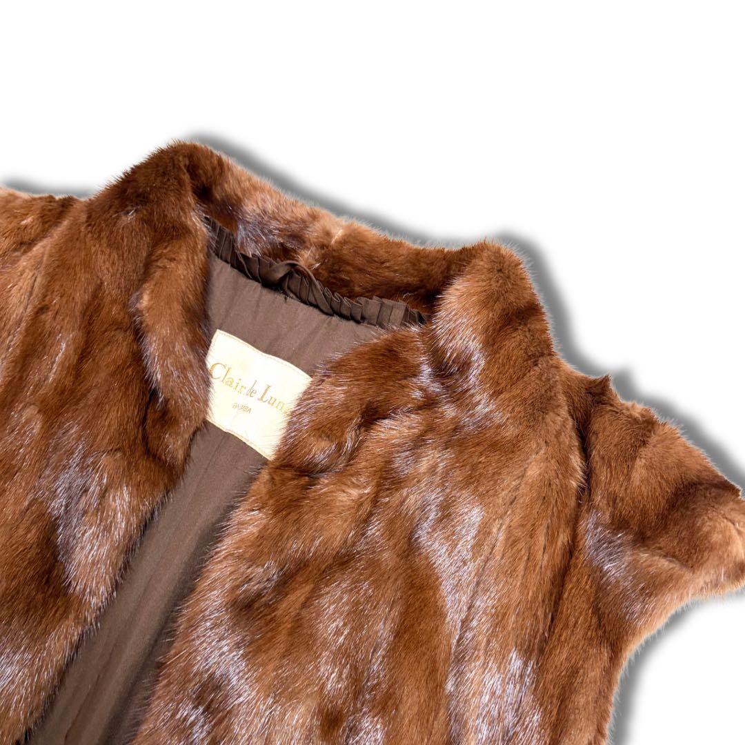 【美品/着丈108cm✨】デミバフミンク リアルファー ロングベスト 本毛皮 貂