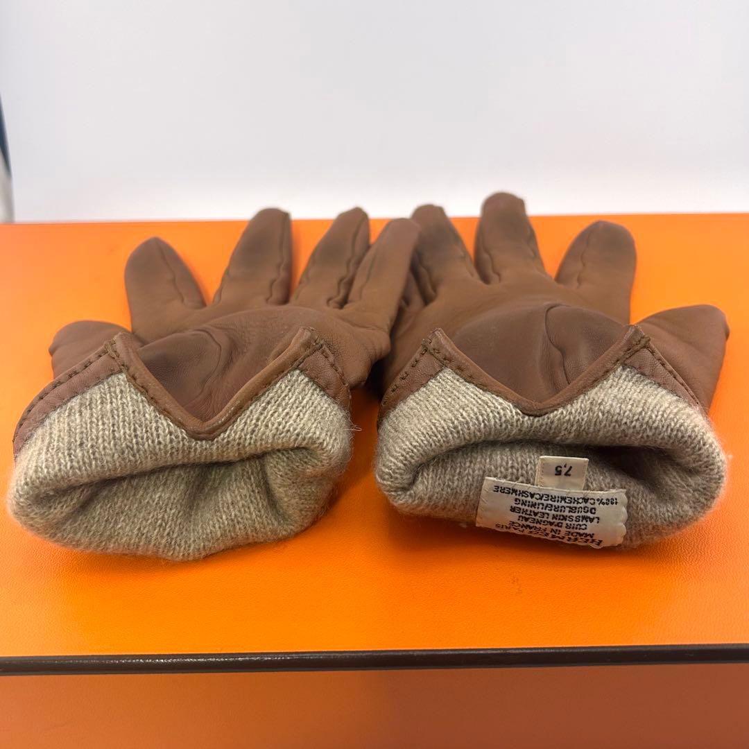 HERMES エルメス　手袋　グローブ　ケリー　ラムレザー　カシミヤ100％