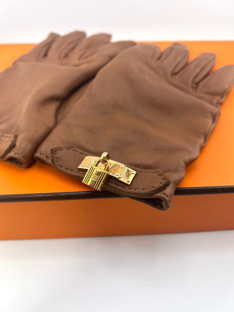 HERMES エルメス　手袋　グローブ　ケリー　ラムレザー　カシミヤ100％