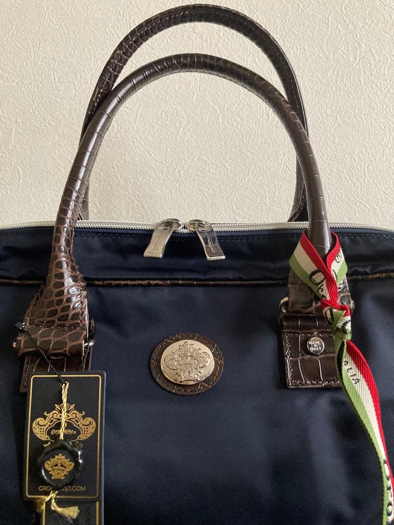 【まる】オロビアンコ クロコ型押しビジネストートバッグ2way ネイビー