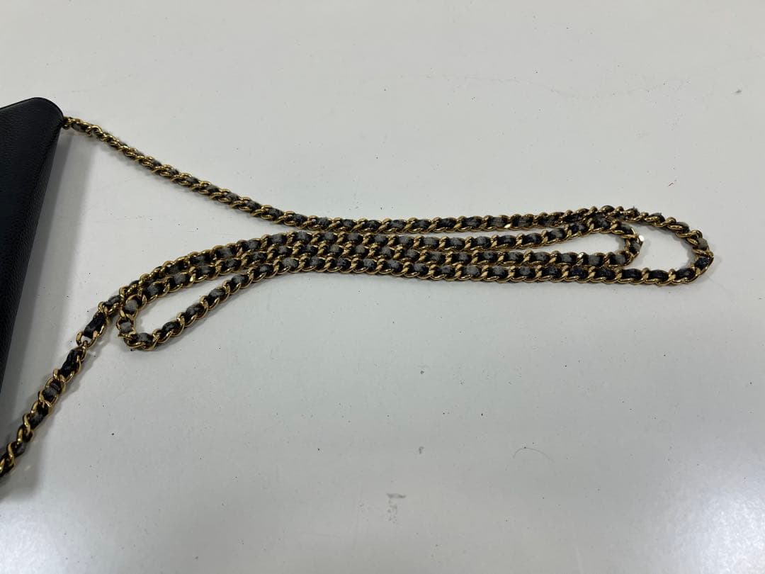 CHANEL ブラックレザー チェーンウォレット バッグ