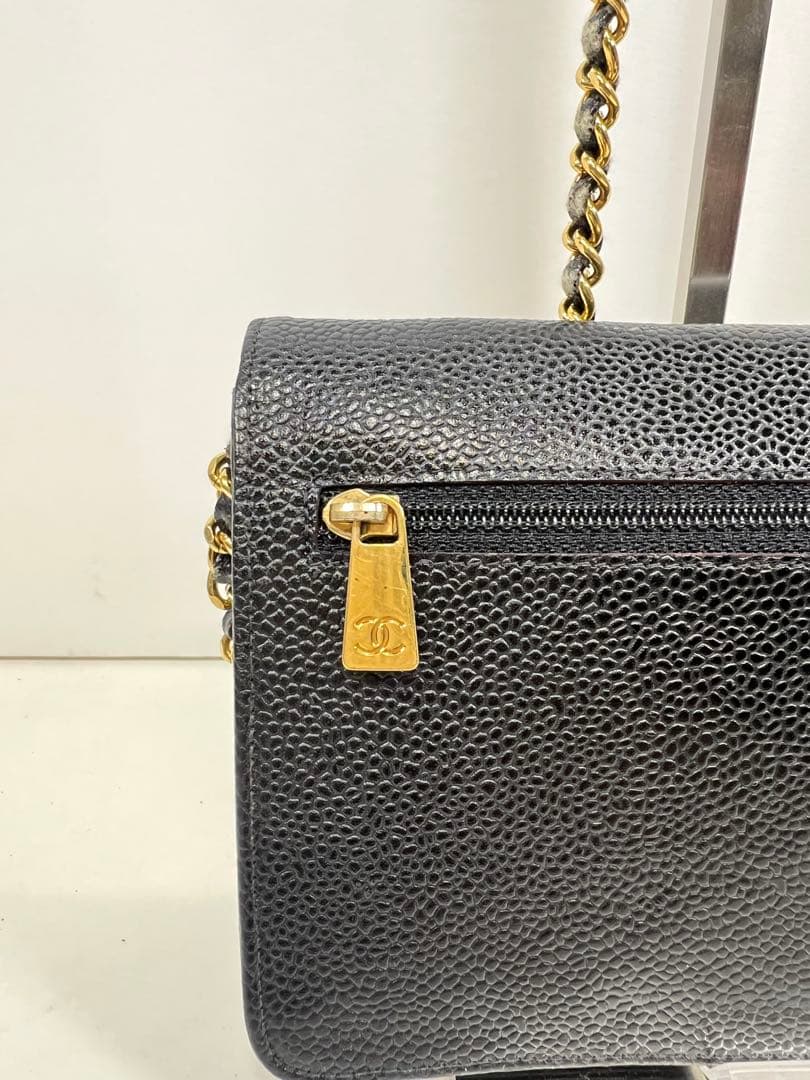 CHANEL ブラックレザー チェーンウォレット バッグ