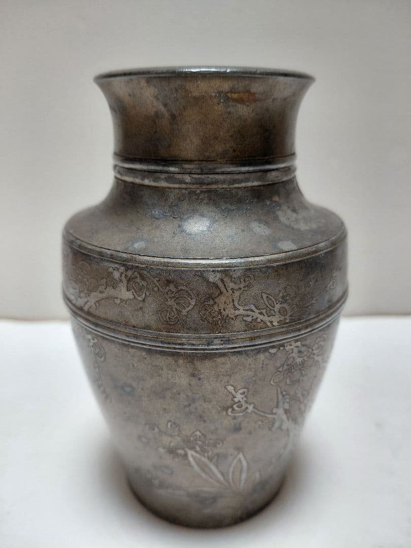 古錫　明治42年茶壺サツマ福永作　14センチ