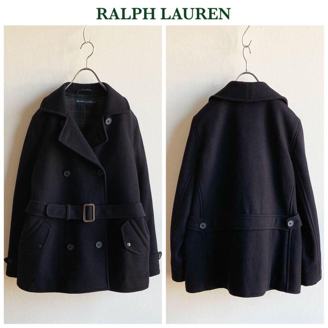 ラルフローレン ベルト付 ウールメルトン Pコート 7f ネイビー