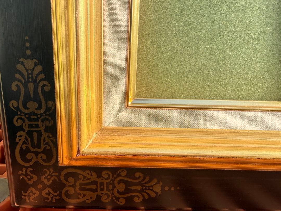 超美品　F15サイズ 油彩額縁 前面ガラス＆供箱付き黒と金の装飾　1230①倉庫